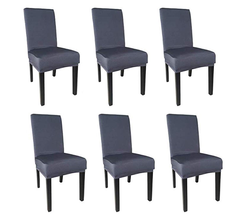 SheYang Dark Grey Spandex Fabric Stretch Removable Washable Dining Room Chair Cover Protector Seat Slipcovers(Dark Grey,6) - Image 1